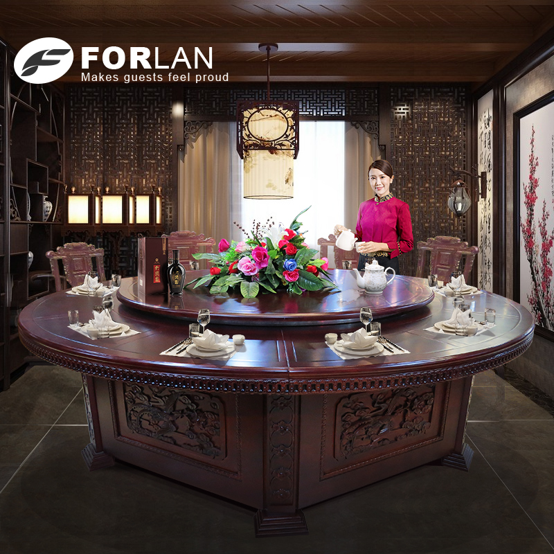 Hotel electric hot pot table big round table table 20 people Chinese big round table hotel electric table turntable round table