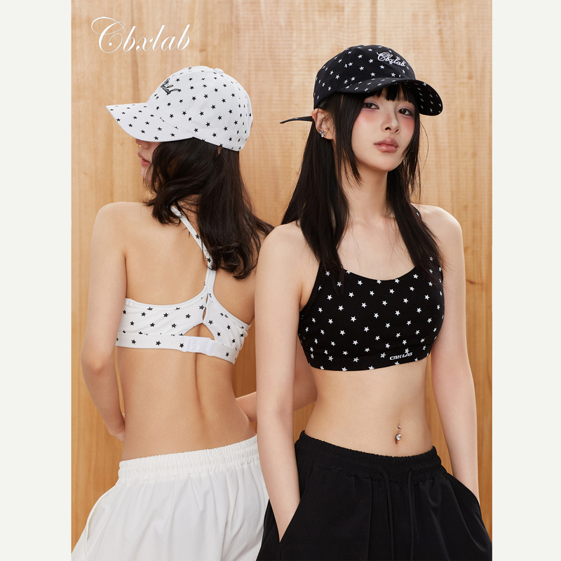 Cbxlab Street Dance Trendy Brand "Star Wave Dot" Sexy Hot Girl Sports Bra with Built-In Bra Pads, Jazz Skin-Friendly Camisole