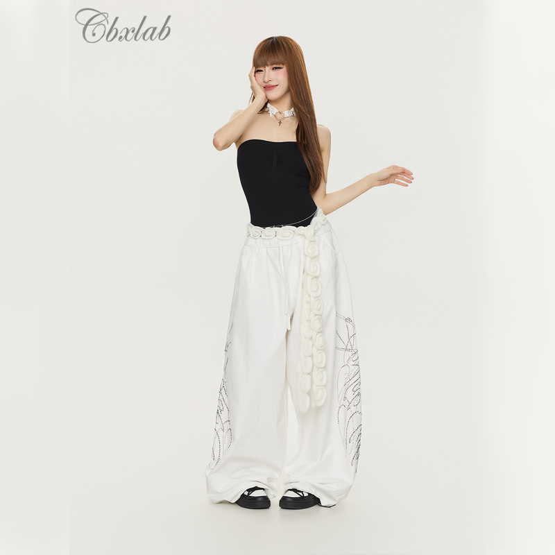 Cbxlab Street Dance Trendy Brand "Psychedelic Barbie" Oversized Hand-Written Rhinestone Jeans Jazz Hottie Casual Pants