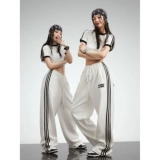 CBXLAB Белый комплект в стиле хип-хоп, танцующие штаны, короткий рукав