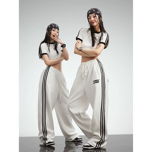 CBXLAB Белый комплект в стиле хип-хоп, танцующие штаны, короткий рукав
