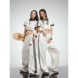 CBXLAB Белый комплект в стиле хип-хоп, танцующие штаны, короткий рукав