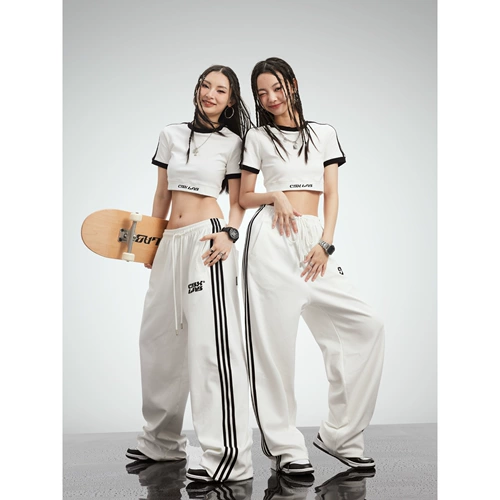 CBXLAB Белый комплект в стиле хип-хоп, танцующие штаны, короткий рукав