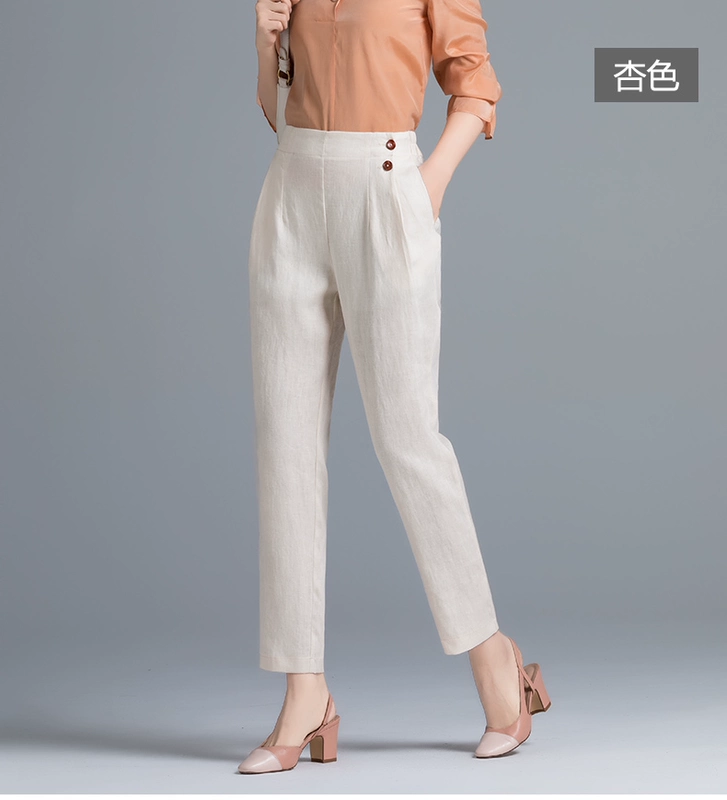 Quần harem cotton và vải lanh nữ mùa hè mỏng cộng với quần XL nữ chất béo Quần rộng giản dị lanh là quần mỏng chân chín điểm - Khởi động cắt