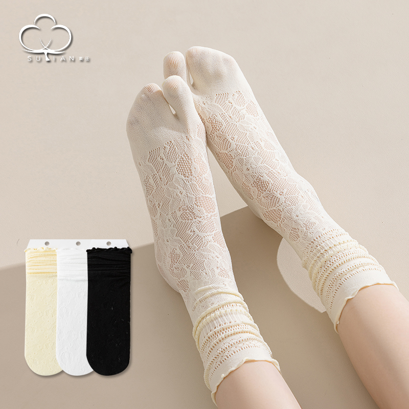 Split-Toe Socks for Women, Summer Thin Socks, Ladies' Slouch Socks, Japanese Cute Hollow Floral Lace Split-Toe Thumb Socks Split-Toe Socks for Women, Summer Thin Socks, Ladies' Slouch Socks, Japanese Cute Hollow Floral Lace Split-Toe Thumb Socks
