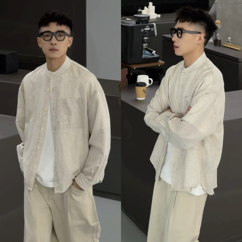 Spring New Casual Style Stand-Up Collar Men's Button-Down Natural Linen Shirt Long-Sleeved Loose Breathable Shirt Jacket Casual Spring New Casual Style Stand-Up Collar Men's Button-Down Natural Linen Shirt Long-Sleeved Loose Breathable Shirt Jacket Casual