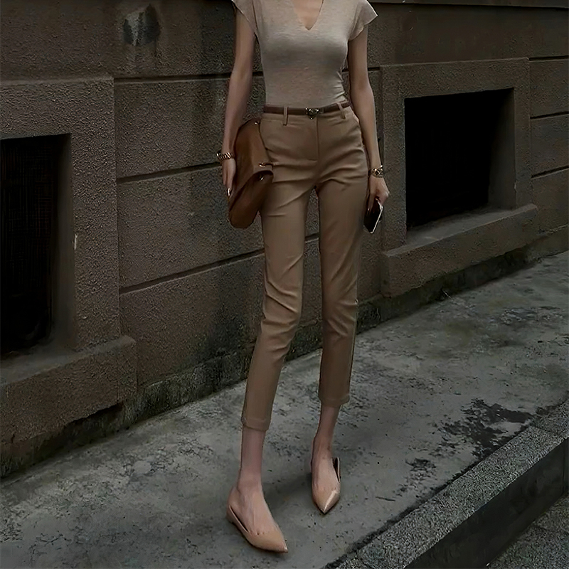 Women's Suit Pants Spring and Summer New Khaki Pants Slim Pencil Pants High-Waisted Slimming Cigarette Pants Casual Cropped Pants Women's Suit Pants Spring and Summer New Khaki Pants Slim Pencil Pants High-Waisted Slimming Cigarette Pants Casual Cropped Pants