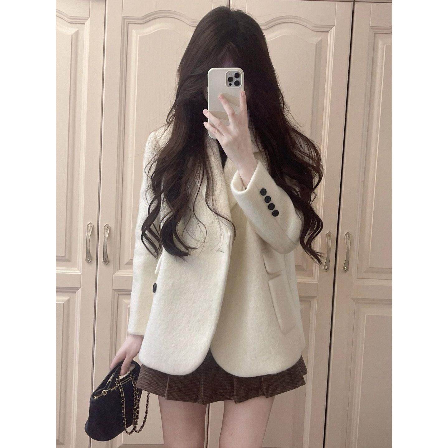 Suit for Women, New Autumn Style, Rich Girl's High-End Woolen Blazer, High-Waisted Slimming Skirt, Two-Piece Set