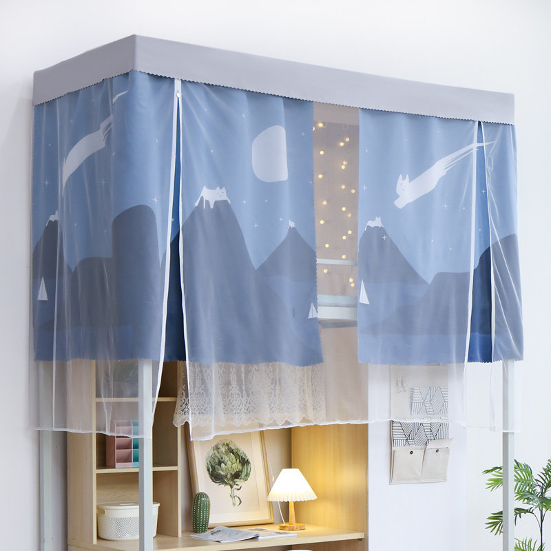 Dormitory bed nets are fully closed and thicked shading bed curtains in one-size-fits-all student bedroom with female brackets