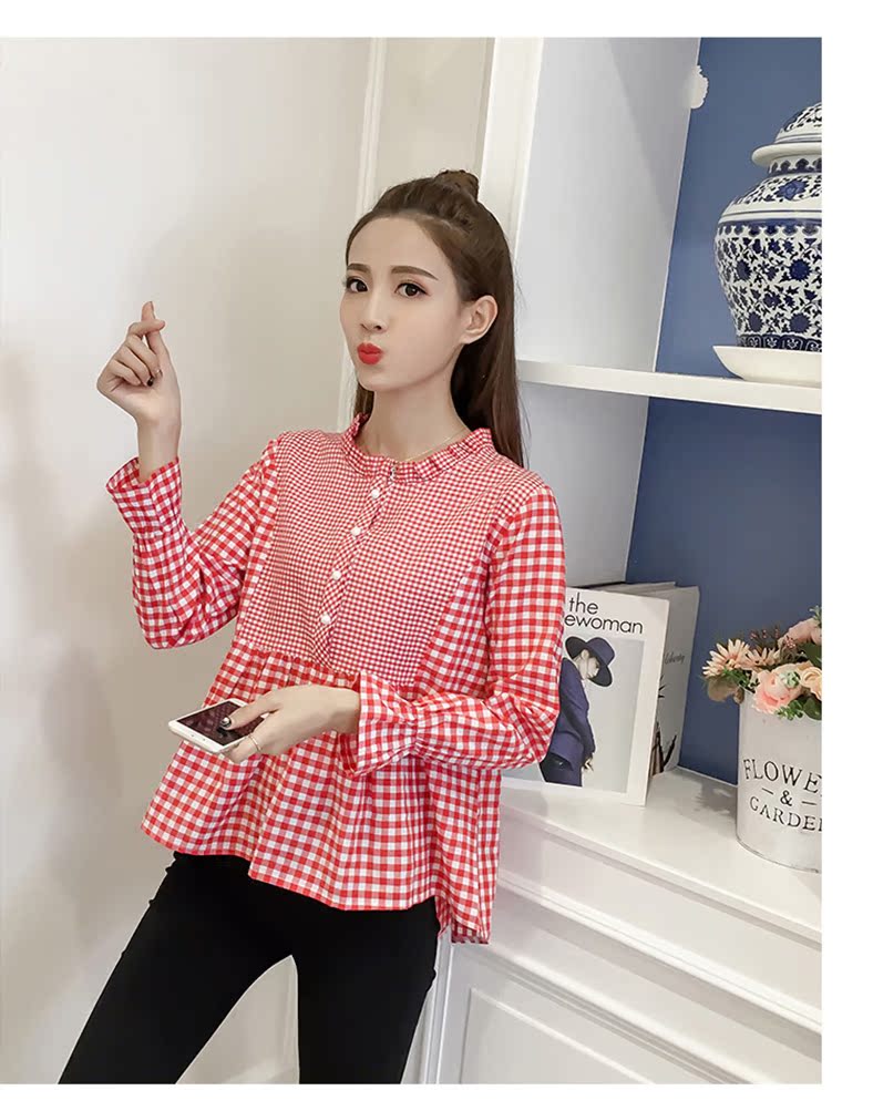 Mùa xuân thu 2018 mới ngọt ngào áo sơ mi tươi mới phiên bản Hàn Quốc của áo dài tay rộng một chiếc áo sơ mi kẻ sọc kẻ sọc áo sơ mi nữ kiểu