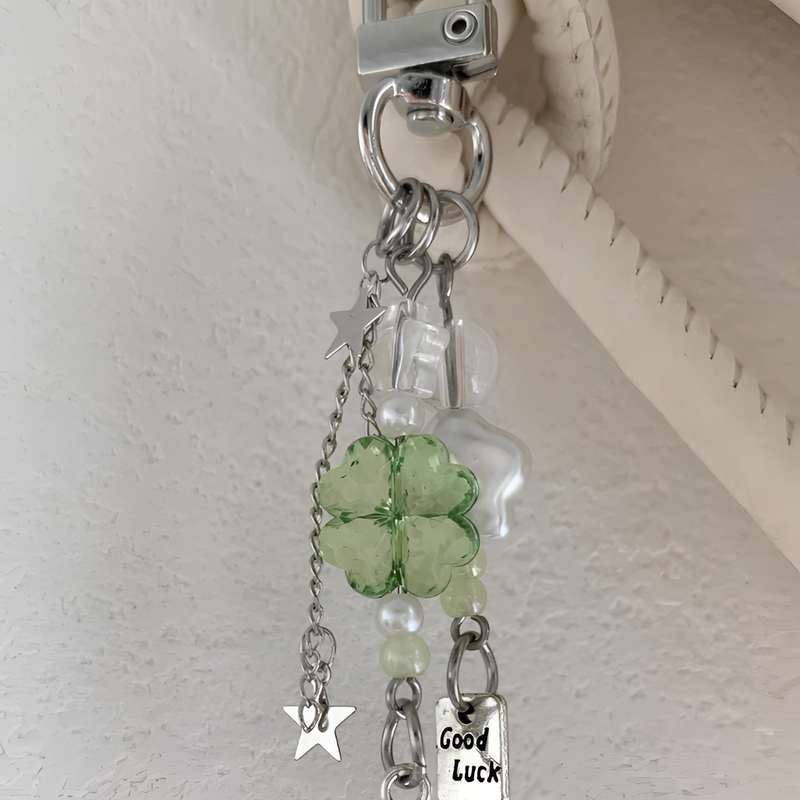 ins Lucky Clover Handmade Green Phone Chain Ccd Camera Pendant Bag Charm Keychain Chain for Women