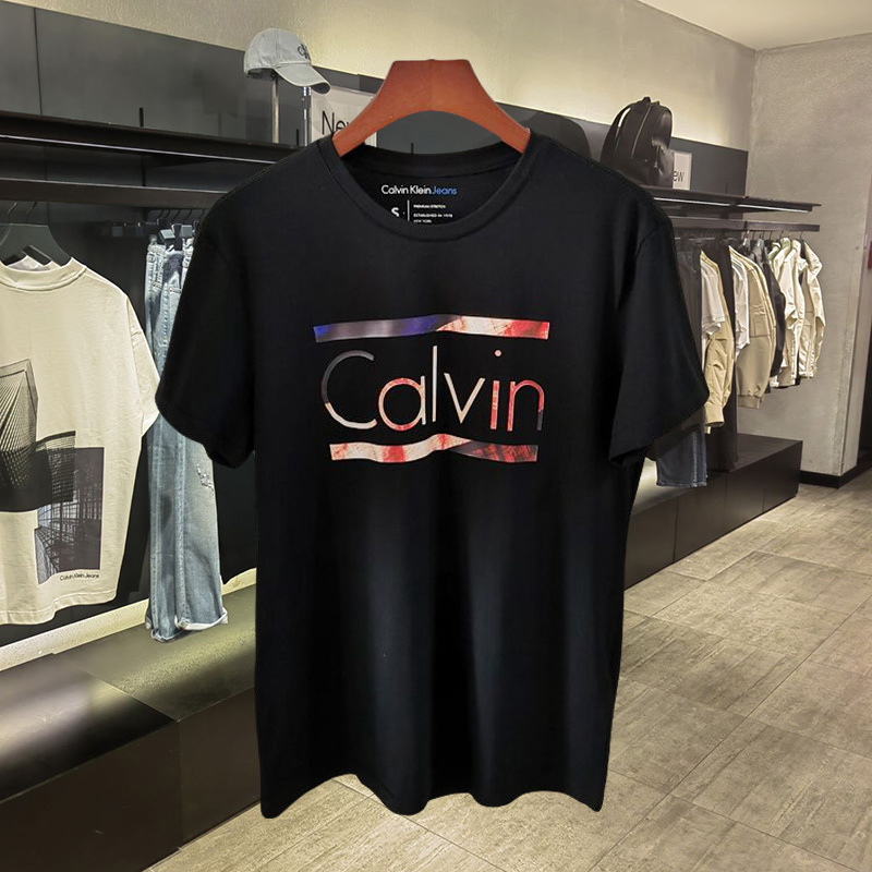 {Outlet Selection} Ck Short-Sleeve T-Shirt Men's Spring/Summer Casual Round Neck Trendy Printed Logo Youth Top Half-Sleeve