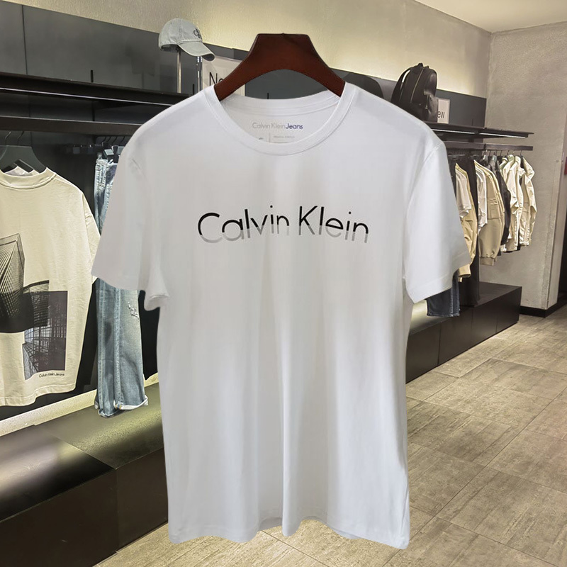 {Outlet Selection} Ckt Shirt Men's Short-Sleeved Summer Casual Round-Neck Stretch Cotton Classic Logo Print Youth Top