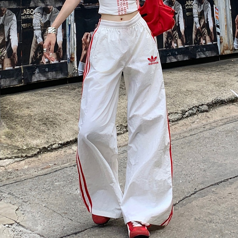 Adidas Three-Stripe Sports Pants for Women, Loose Fit, Slimming, Versatile, Casual, Couple's Wide-Leg Quick-Dry Long Pants
