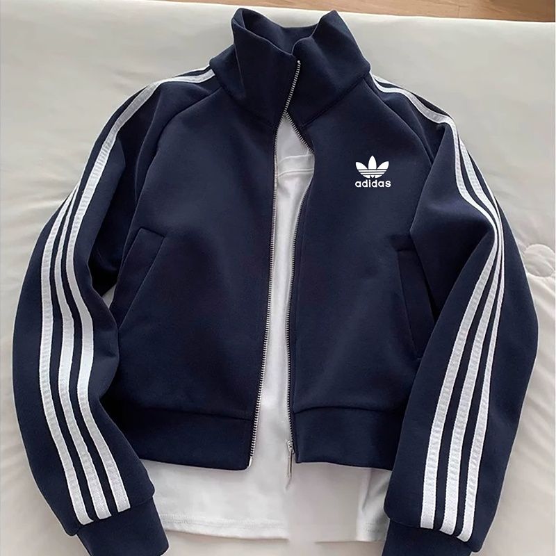 Autumn and Winter Three-Stripe Women's Jacket Adidas Slim-Fit Short Zip-Up Casual Jacket