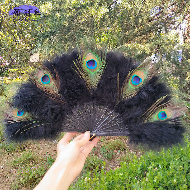 火雞毛全黑孔雀羽毛扇子古風摺扇旗袍走秀孔雀扇舞台演出開春特惠 俏girl服飾精品女裝 Yahoo奇摩超級商城