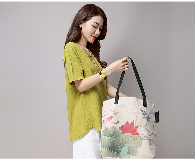 实拍3260#2022年夏新款棉麻大码女装文艺复古短袖T恤详情17