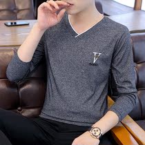 Spring warm underwear mens pure cotton V collar Korean version of the mens autumn clothes The mens autumn clothes blouses fashion trends can be worn outside