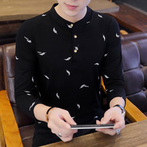 Vertical Collar Mens Warm Blouse Underwear Long Sleeve Pure Cotton Thin spring upper body autumn clothes mens single piece for wearing fashion tide