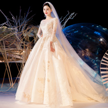 Main wedding dress 2020 new temperament bride female forest department super fairy dream small man long sleeve starry sky tail light