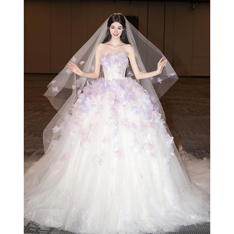 Розовое легкое свадебное платье-тюбик bride 2026 новая основная пряжа с высококачественной текстурой, платье-юбка из пряжи для выхода в свет маленького человечка