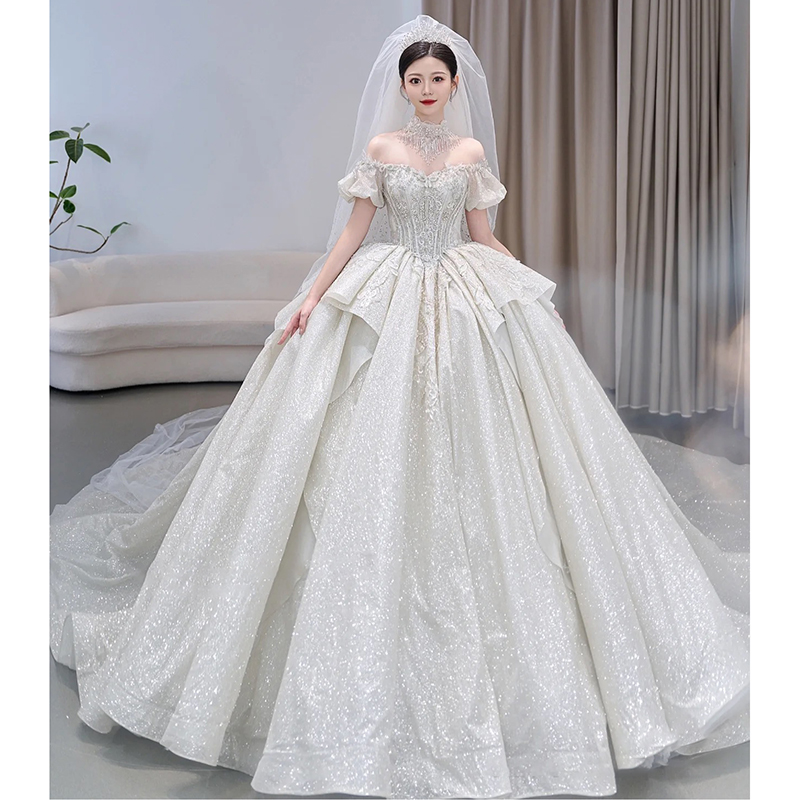 Wedding Dress 2023 New Bridal Style Fugitive Princess Senior Sensation with Shoulders Super Fairy Heavy Extravagant Trailing Light-Taobao