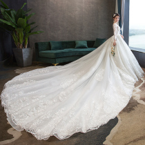 Light wedding dress 2020 new princess fantasy long tail bride one shoulder simple thin Sen tie Qi Di female