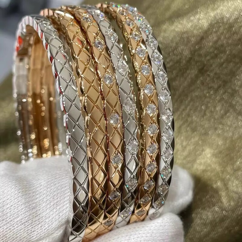 925 Sterling Silver Diamond Pattern Bracelet for Women 2026 New Style Chanel-Inspired 18K Rose Gold Bracelet Light Luxury Niche Full Diamond Bangle