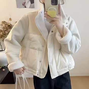 Stand collar spliced fur all-in-one cotton padded jacket for small people Stand collar spliced fur all-in-one cotton padded jacket for small people