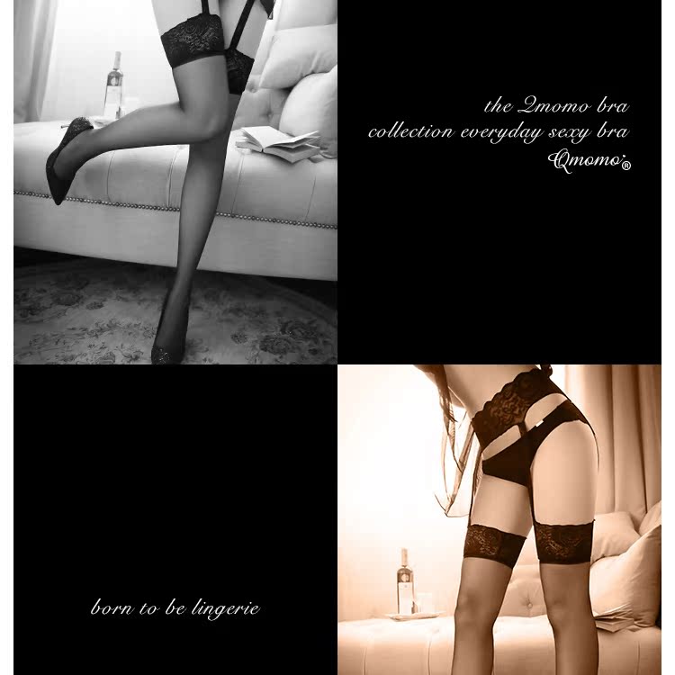 Qmomo lust lily gợi cảm vớ sling vớ ren đen thoải mái lãng mạn nữ garter set dây nịt đùi