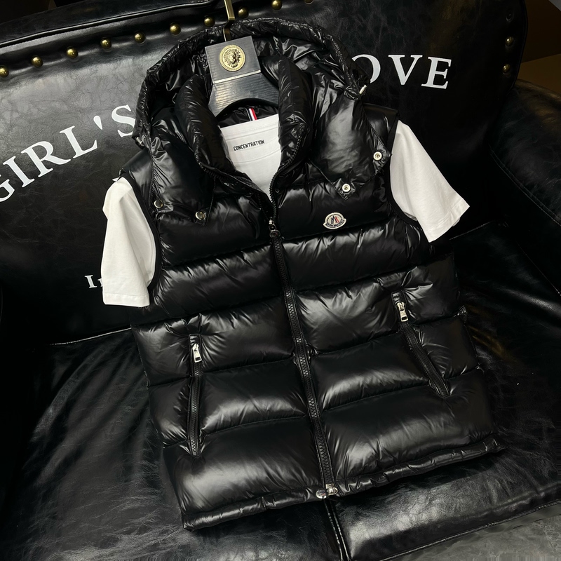 2025 European Style Hooded down Vest for Men, Light Luxury, Simple White Duck Down, Warm, Large Size Vest Jacket