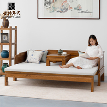  Elm sofa combination Simple small apartment furniture folding telescopic multi-function push-pull solid wood Arhat bed dual-use