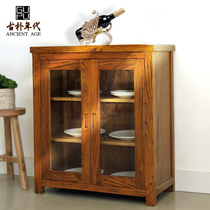  Quaint era solid wood locker Modern simple small wine cabinet folio glass door multi-function elm dining side low cabinet