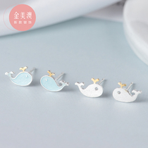 S925 sterling silver whale earrings female summer cute Japanese soft girl wind earrings students small and exquisite earrings