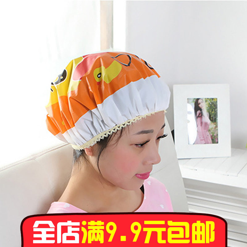 Thickened Cute Cartoon Bath Cap Anti-Smoke And Waterproof Bath Cap Headgear Wash Hair Adults Lady Shower Cap