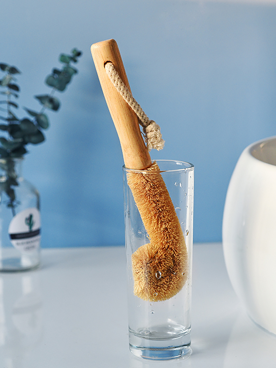 Japanese sp coconut palm wash cup brush long handle bottle brush kitchen wash cup shabu artifact glass cleaning brush