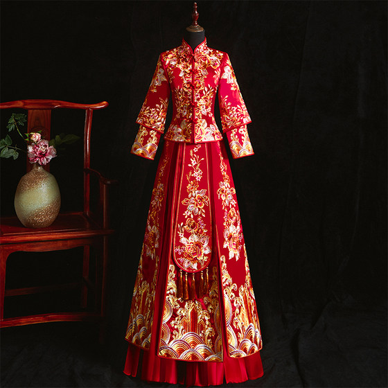 Xiuhe clothing bride autumn and winter new wedding wedding dress Chinese style Fengguanxia 2023 ancient costume wedding dress pregnant women toast clothing