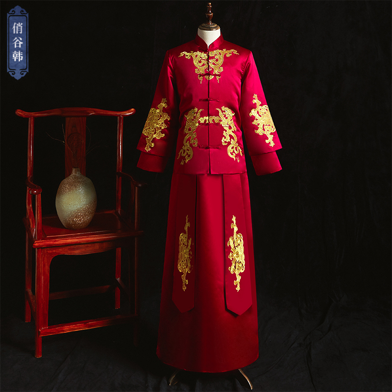 Kiểu Trung Quốc cho thấy phù hợp với đám cưới vài chương trình Kimono chú rể 2019 mới retro rồng phượng cổ điển váy cưới nam