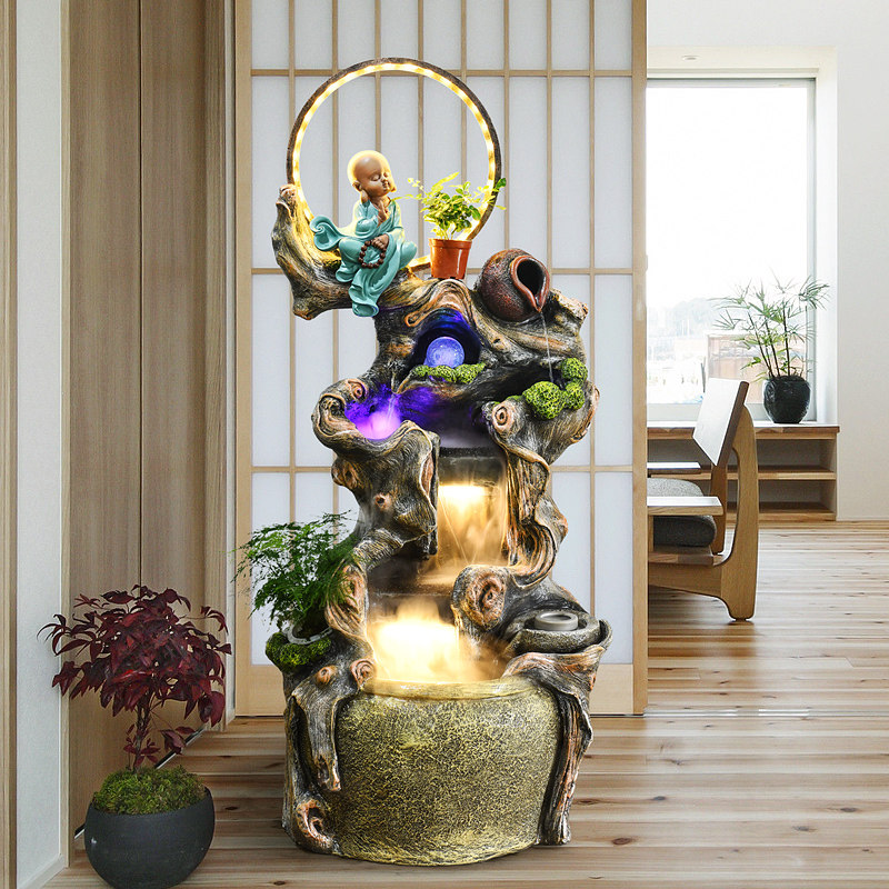 Flowing Water Fountain Landscape Swing Piece Decoration Living Room Chinese Style Wind Water Wheel Fish Tank Lobby Home Humidifier Floor Light Lavish