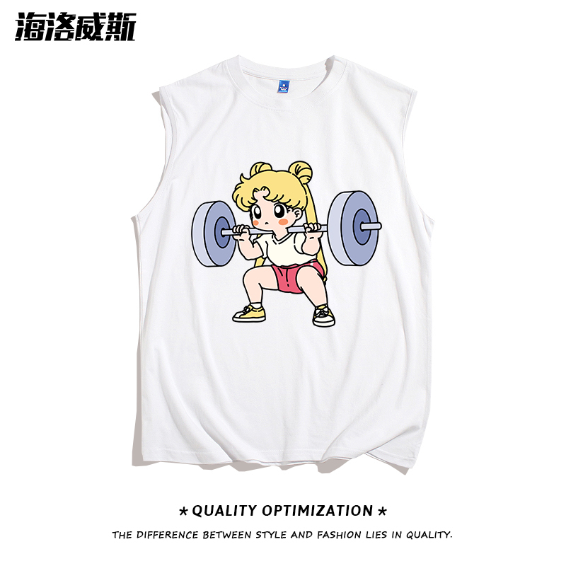 Sailor Moon Lifting Weights Sports Fitness Vest Thin Quick-Drying Pure Cotton Loose Large Size Sleeveless T-Shirt