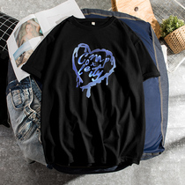 Mens short sleeve 2021 New Tide brand loose cotton summer black harbor wind Love half sleeve T-shirt