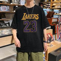 James short-sleeved T-shirt mens cotton harbor wind Joker Lakers No. 23 shirt summer basketball half-sleeved mens tide loose