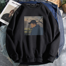 Sweater men loose tide ins round collar tide brand 2021 new black top long-sleeved thin spring and autumn mens jacket
