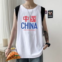 Sleeveless T-shirt Mens Tide Brand Summer Thin Cotton Wear Waitside Leisure Sports Basketball Fitness Vest Men Cut Sleeve