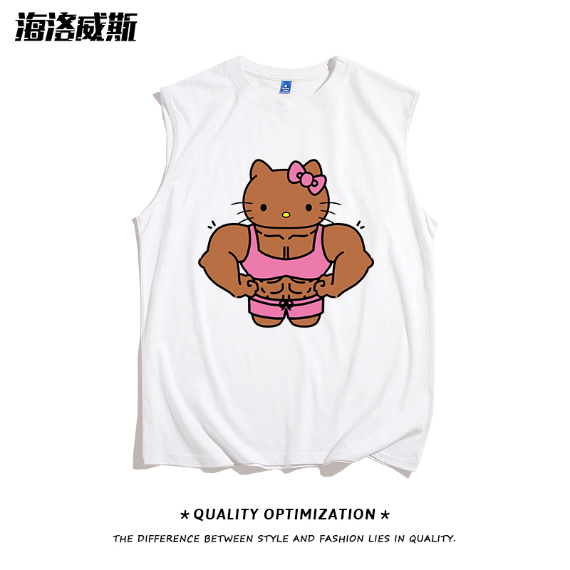 Bikini Muscle Kitty Gender-Neutral Vest Creative Summer New Fitness Sports Thin Pure Cotton Vest for Men