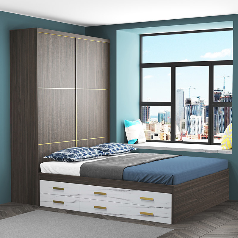 Tatami bed wardrobe integrated Nordic storage bed collapse rice bed modern simple small double bed storage bed