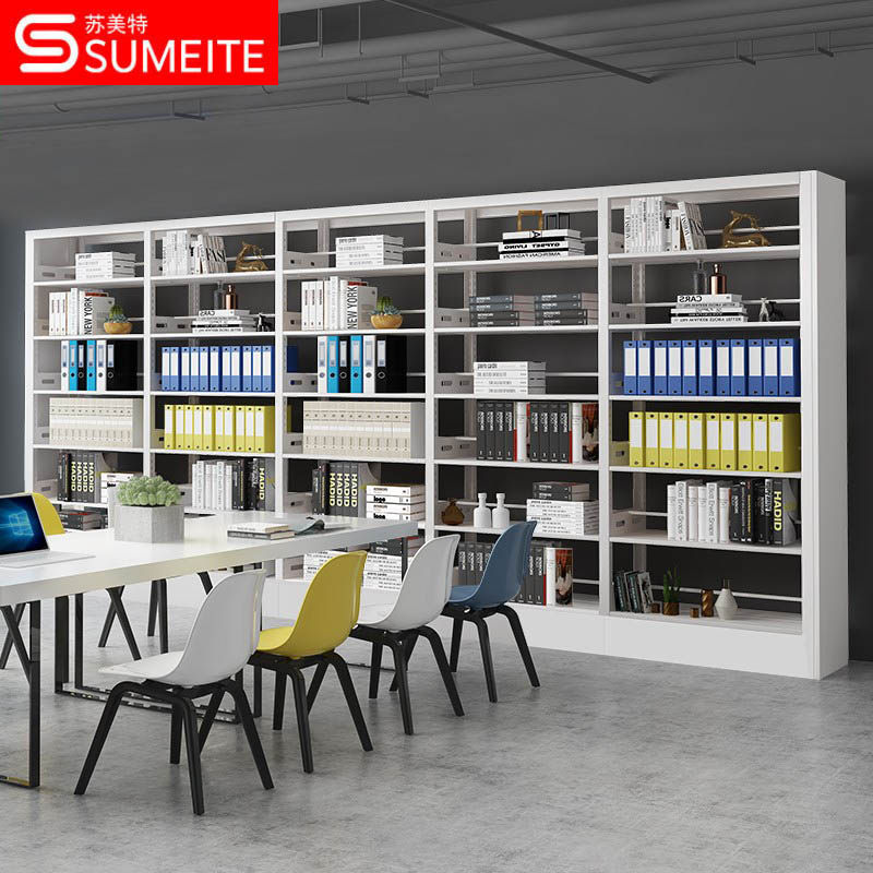 Steel Bookshelves School Library Bookstore Reading Room Bifacial Bookshelf Information Shelf One Column Five Sets Six Floors White