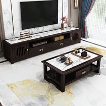 New Chinese rock board TV cabinet coffee table combination Zen light luxury living room solid wood floor cabinet film and television cabinet Chinese style furniture