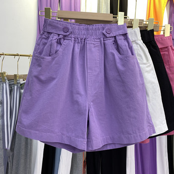 Age-Reducing Purple High-Waisted Wide-Leg Shorts for Women, Summer Thin Style, Plus Size, Loose Fit, Slimming Casual Pants