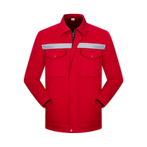 Spring and Autumn long-sleeved work clothes suit for men pure cotton reflective strips anti-static welding construction site sanitation double-layer labor insurance suit
